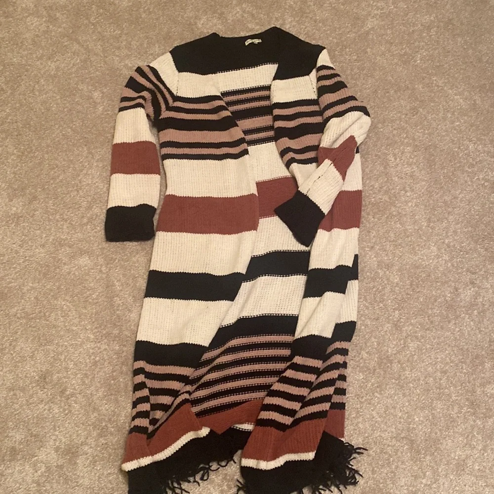 Moon River Women's Color Block striped Duster Long Chenille Sweater - Picture 2 of 3